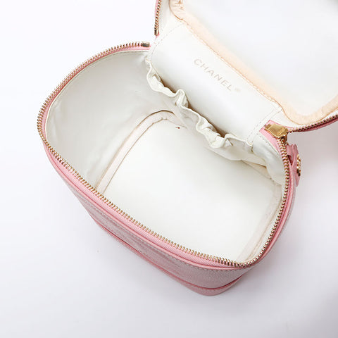 CHANEL No.8 2003-2004 COCO Mark Vanity Caviar Skin Handbag pink WS14193