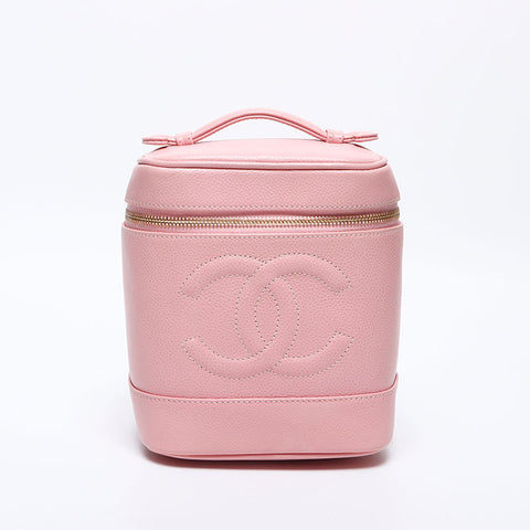 CHANEL No.8 2003-2004 COCO Mark Vanity Caviar Skin Handbag pink WS14193