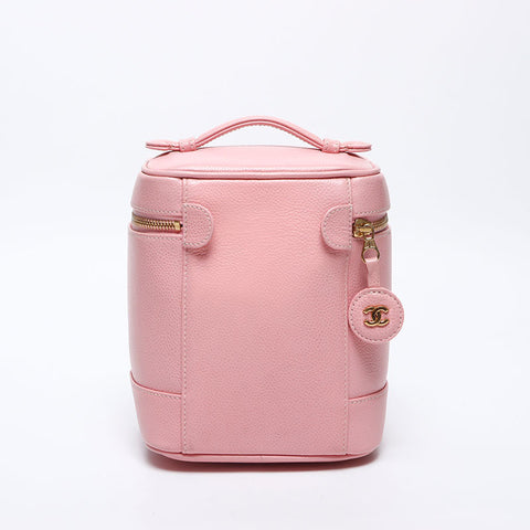CHANEL No.8 2003-2004 COCO Mark Vanity Caviar Skin Handbag pink WS14193