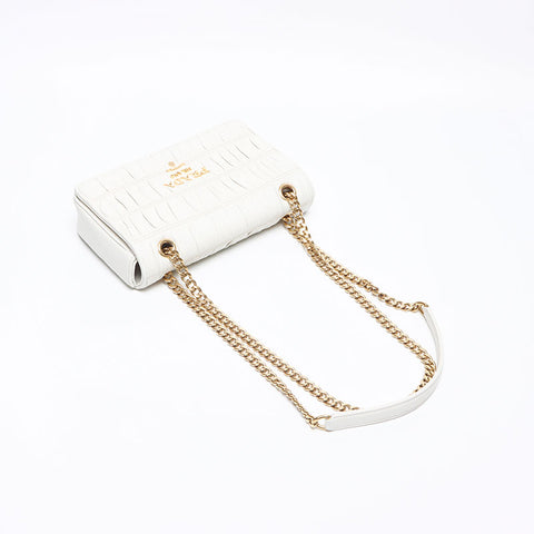 プラダ PRADA マテラッセ ギャザー チェーン レザー ショルダーバッグ ホワイト WS14198