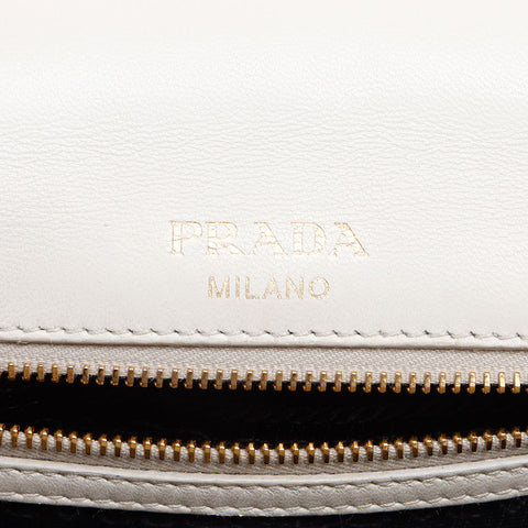 プラダ PRADA マテラッセ ギャザー チェーン レザー ショルダーバッグ ホワイト WS14198