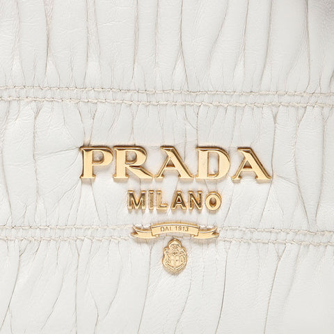 プラダ PRADA マテラッセ ギャザー チェーン レザー ショルダーバッグ ホワイト WS14198