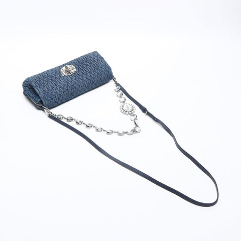 Miu Miu Matelasse Denim Crystal Shoulder Bag Navy WS14199