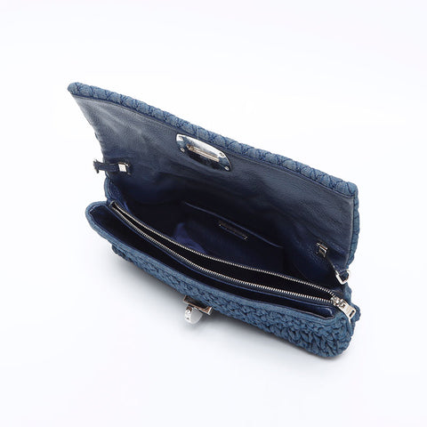 Miu Miu Matelasse Denim Crystal Shoulder Bag Navy WS14199
