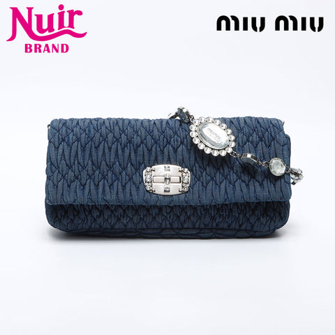Miu Miu Matelasse Denim Crystal Shoulder Bag Navy WS14199