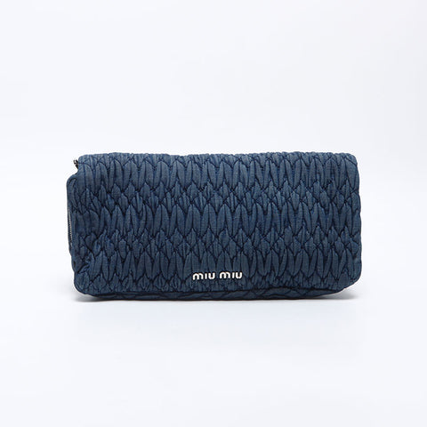 Miu Miu Matelasse Denim Crystal Shoulder Bag Navy WS14199
