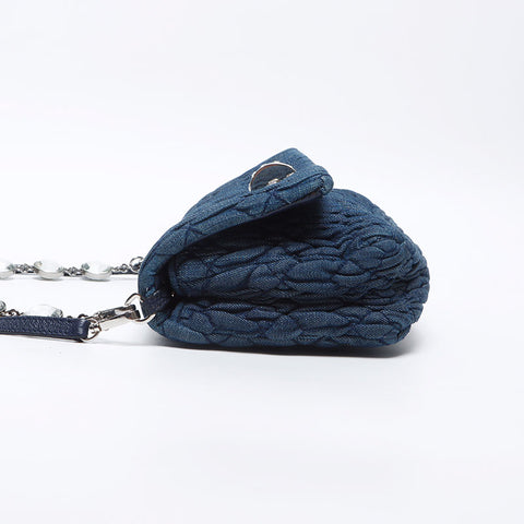 Miu Miu Matelasse Denim Crystal Shoulder Bag Navy WS14199