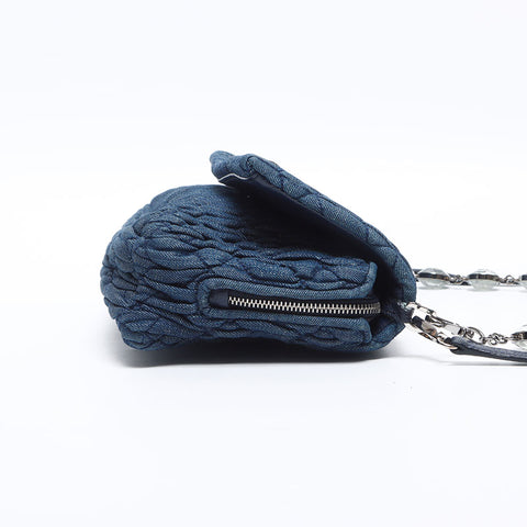 Miu Miu Matelasse Denim Crystal Shoulder Bag Navy WS14199