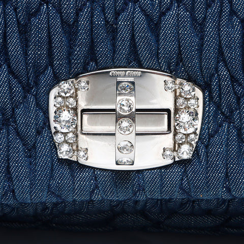 Miu Miu Matelasse Denim Crystal Shoulder Bag Navy WS14199