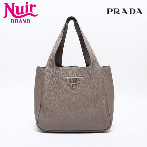 PRADA Vitello Dino Triangle Logo Handbag gray WS14201