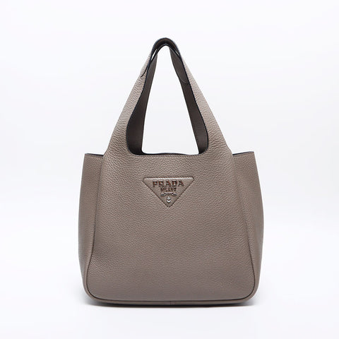 PRADA Vitello Dino Triangle Logo Handbag gray WS14201