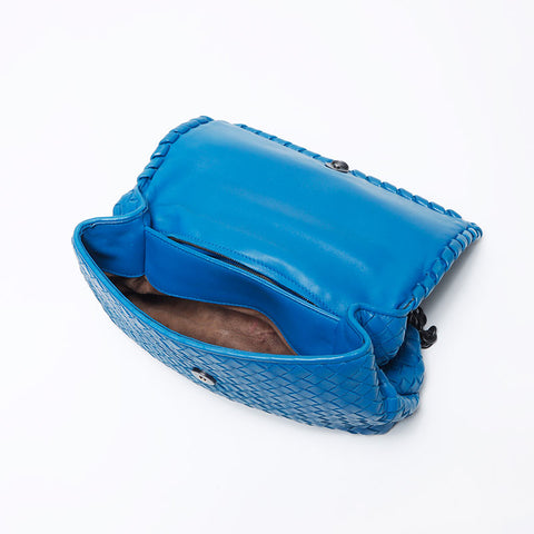 BOTTEGAVENETA INTRECCIATO Leather Olympia Chain Shoulder Bag blue WS14204