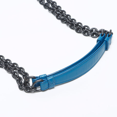 BOTTEGAVENETA INTRECCIATO Leather Olympia Chain Shoulder Bag blue WS14204