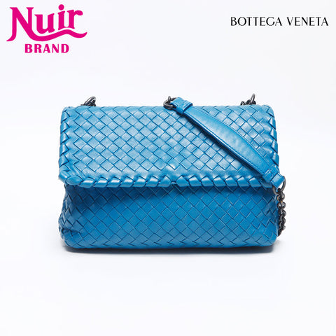 BOTTEGAVENETA INTRECCIATO Leather Olympia Chain Shoulder Bag blue WS14204