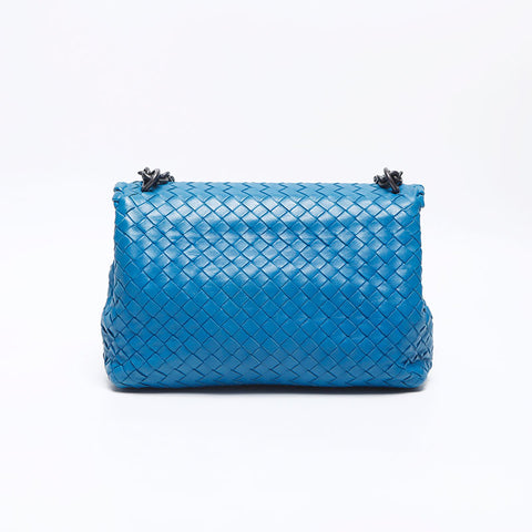 BOTTEGAVENETA INTRECCIATO Leather Olympia Chain Shoulder Bag blue WS14204