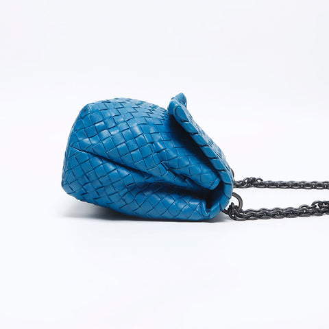 BOTTEGAVENETA INTRECCIATO Leather Olympia Chain Shoulder Bag blue WS14204
