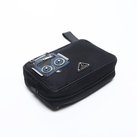 PRADA Robot Patch Nylon Clutch bag black WS14207