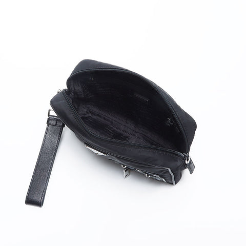 PRADA Robot Patch Nylon Clutch bag black WS14207