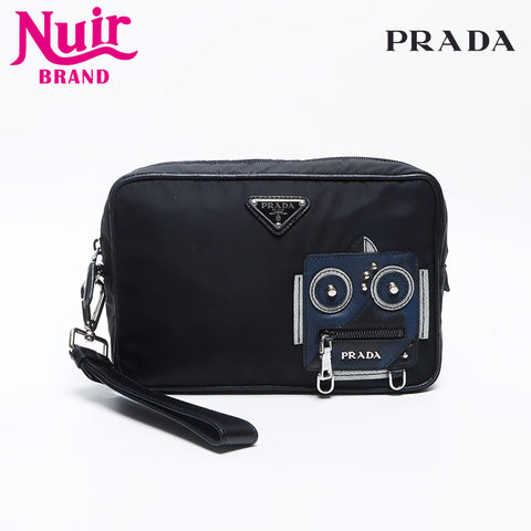 PRADA Robot Patch Nylon Clutch bag black WS14207
