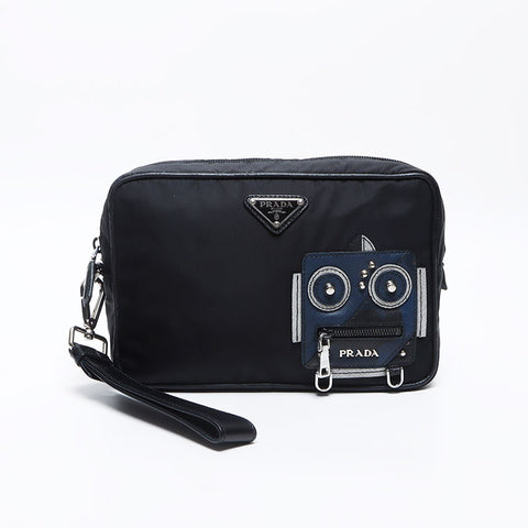 PRADA Robot Patch Nylon Clutch bag black WS14207