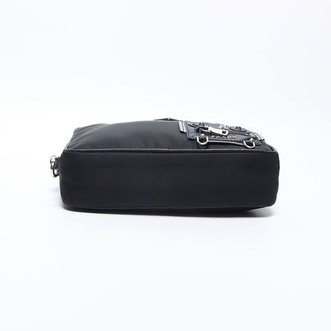 PRADA Robot Patch Nylon Clutch bag black WS14207