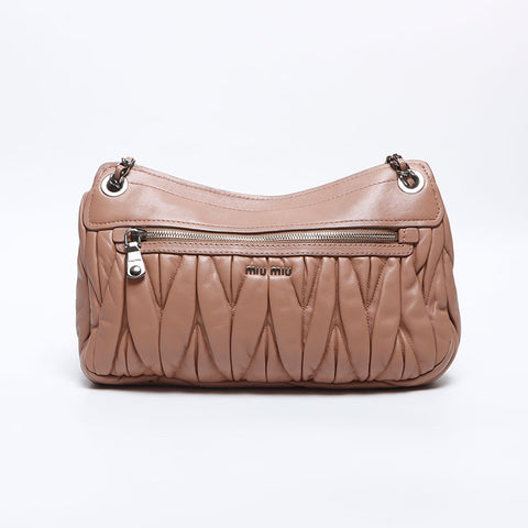 ミュウ ミュウ Miu Miu マテラッセ PATTINA レザー チェーン ショルダーバッグ ベージュ WS14210