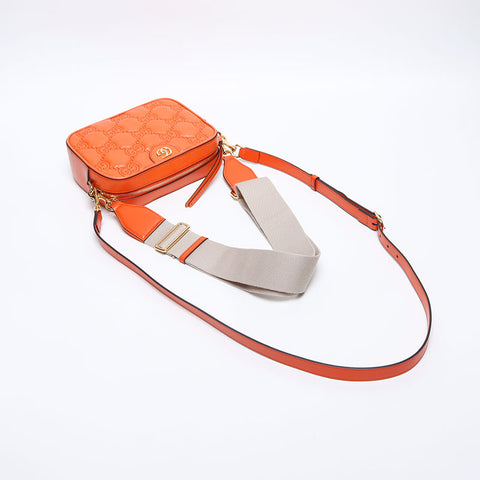 GUCCI Leather GG Matelasse Shoulder Bag Orange WS14219