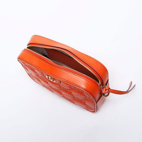 GUCCI Leather GG Matelasse Shoulder Bag Orange WS14219