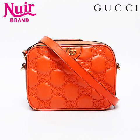 GUCCI Leather GG Matelasse Shoulder Bag Orange WS14219