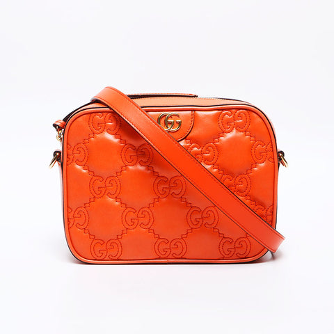 GUCCI Leather GG Matelasse Shoulder Bag Orange WS14219