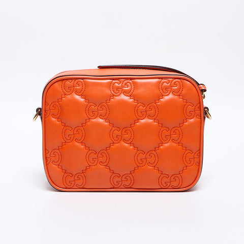 GUCCI Leather GG Matelasse Shoulder Bag Orange WS14219