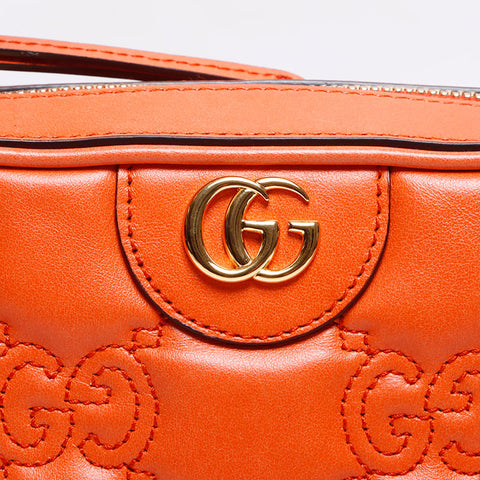 GUCCI Leather GG Matelasse Shoulder Bag Orange WS14219