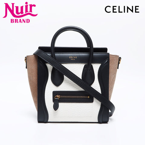 CELINE Luggage Nano Leather 2way 2016 Handbag white WS14222