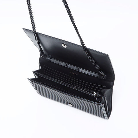 イヴ・サンローラン YVES SAINT LAURENT パテントレザー ルル エナメル ロゴ チェーン ショルダーバッグ ブラック WS14235