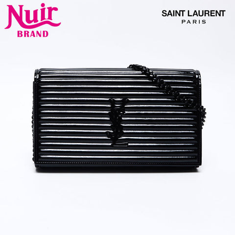 イヴ・サンローラン YVES SAINT LAURENT パテントレザー ルル エナメル ロゴ チェーン ショルダーバッグ ブラック WS14235