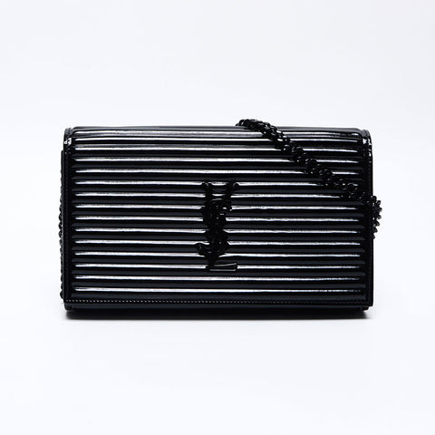 イヴ・サンローラン YVES SAINT LAURENT パテントレザー ルル エナメル ロゴ チェーン ショルダーバッグ ブラック WS14235