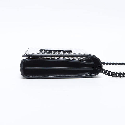 イヴ・サンローラン YVES SAINT LAURENT パテントレザー ルル エナメル ロゴ チェーン ショルダーバッグ ブラック WS14235