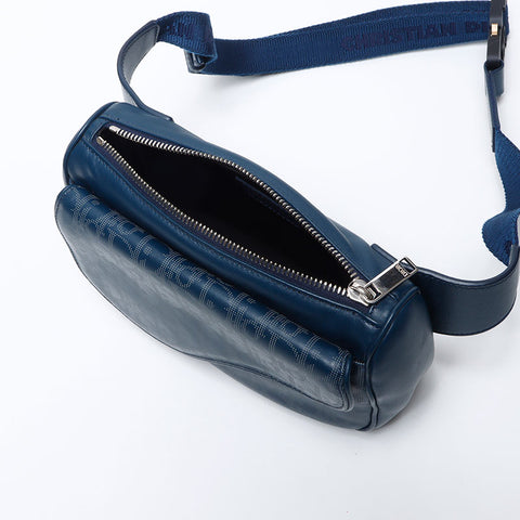 クリスチャンディオール Christian Dior オブリーク レザー ボディバッグ ウエストバッグ ブルー WS14237