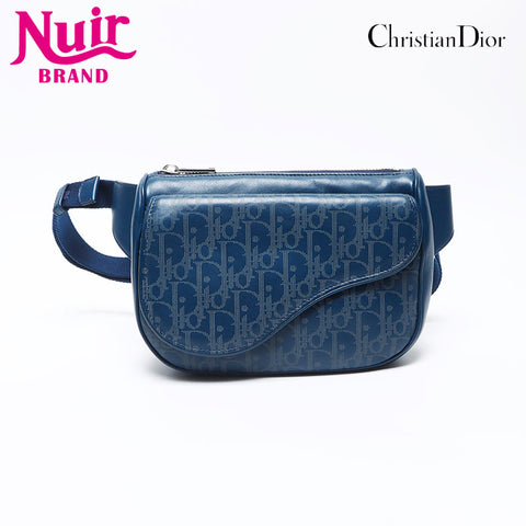 クリスチャンディオール Christian Dior オブリーク レザー ボディバッグ ウエストバッグ ブルー WS14237