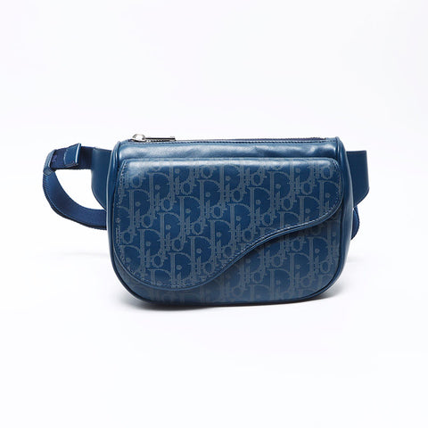 クリスチャンディオール Christian Dior オブリーク レザー ボディバッグ ウエストバッグ ブルー WS14237
