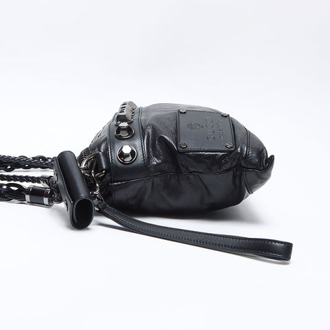 GUCCI Studded leather Shoulder Bag black WS14239