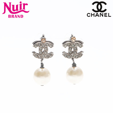 シャネル CHANEL 05P 2005 ココマーク パール ドロップ ピアス シルバー WS14249