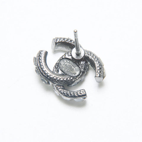 CHANEL 14P 2014 Mini COCO Mark Rhinestone Pierce Silver WS14251