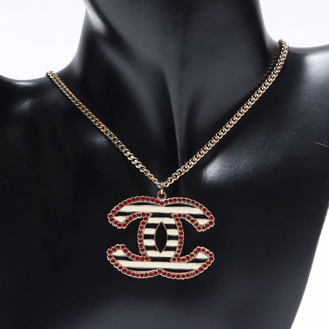 CHANEL 05P Big COCO Mark Border Necklace Silver WS14252