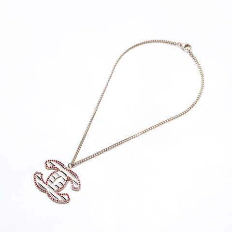 CHANEL 05P Big COCO Mark Border Necklace Silver WS14252