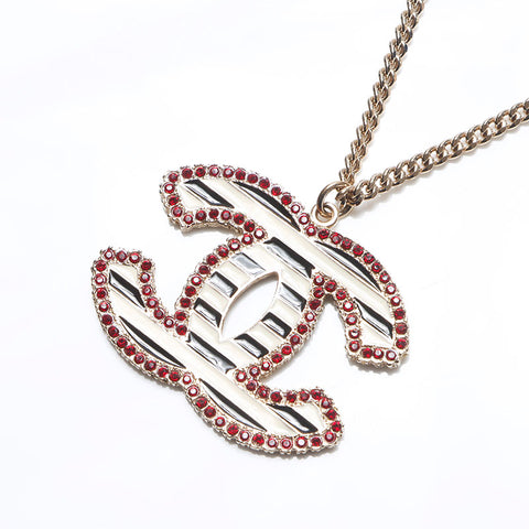 CHANEL 05P Big COCO Mark Border Necklace Silver WS14252