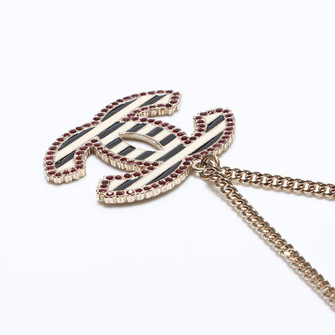 CHANEL 05P Big COCO Mark Border Necklace Silver WS14252