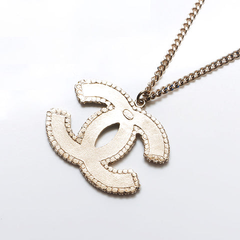 CHANEL 05P Big COCO Mark Border Necklace Silver WS14252