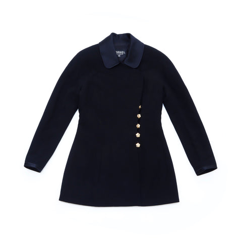 Chanel costume veste jupe bouton de camélia set noir ws1425