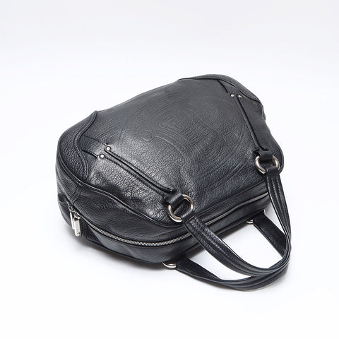 CELINE Triomphe Leather Logo Boston Bag Handbag black WS14261